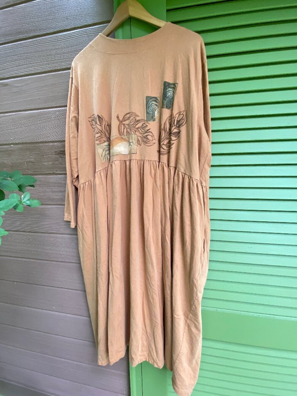Vintage 1990s Bluefish Carrot & Mushrooms Handpainted Dress w/Pockets -Size Plus - Picture 5 of 8